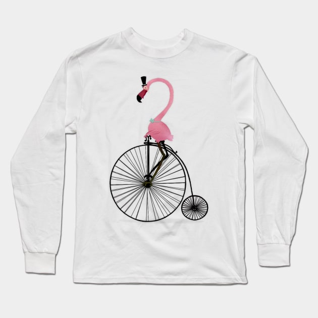 Penny Farthing Flamingo Long Sleeve T-Shirt by Unihorse